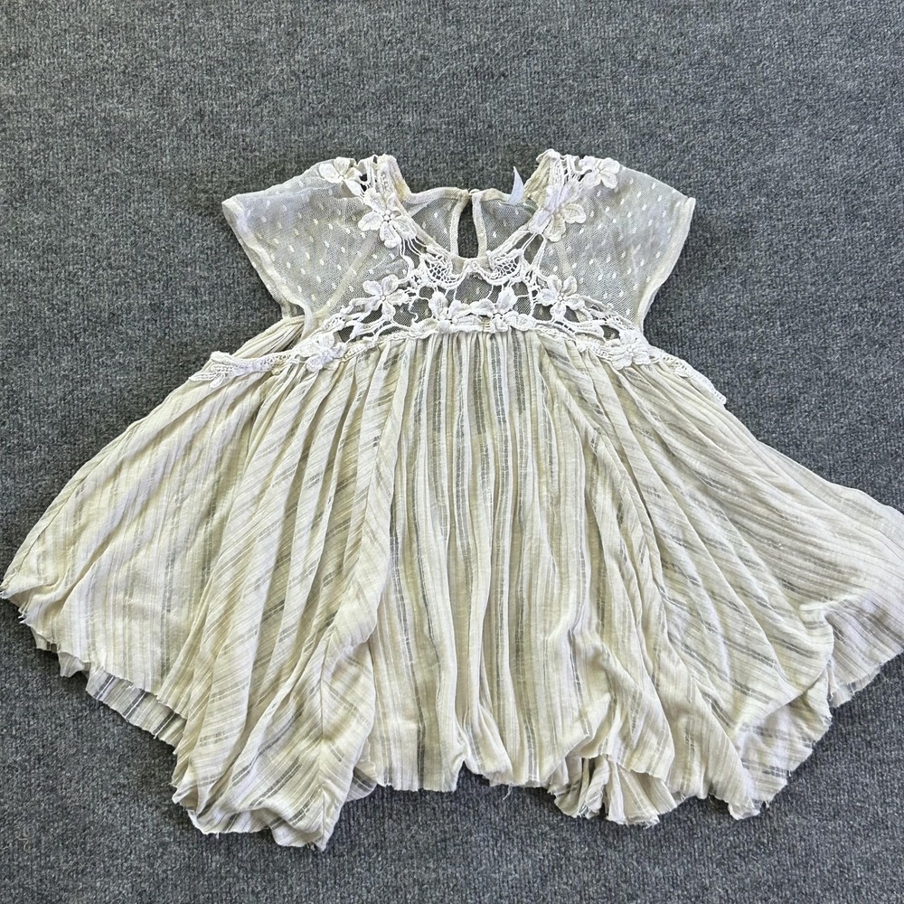 Free People Dress Womens XS White Lace Crochet Sheer Trapeze Boho Sundress